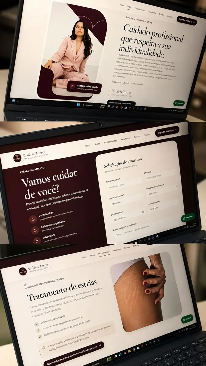 Projeto Waléria Torres, Landing page • Estética — imagem 1